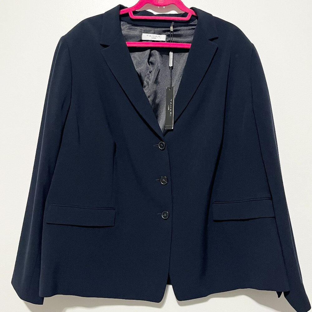 Tahari Womens Maren Blazer 24 Navy Professional Corporate Career Office Business